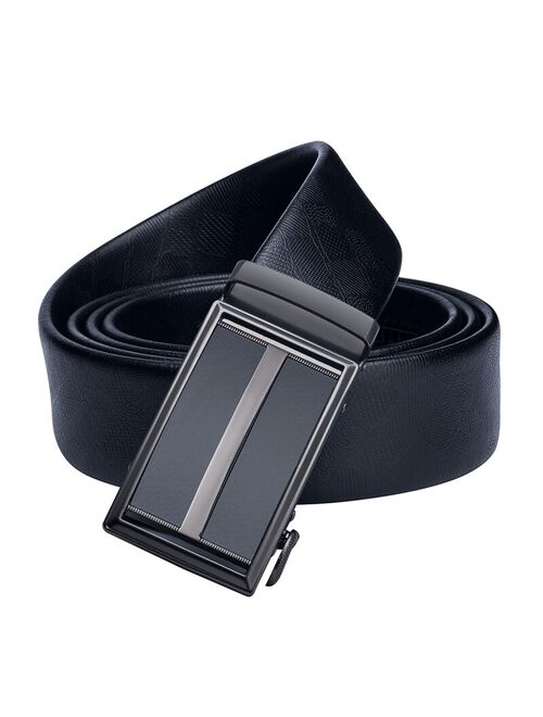 PD-0065 Brand Men Belt Automatic Genuine leather Black Business Style Ratche Buckle Fashion Solid Leather Belts for Men Waist