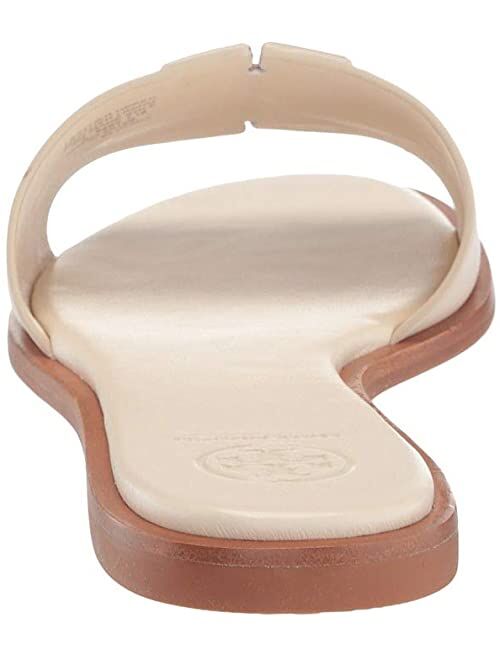 Tory Burch Women's INES Slide Leather Cushioned Sandals With Open Round Toe And Logo Detail