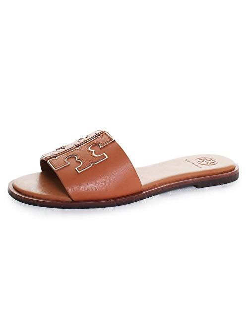 Tory Burch Women's INES Slide Leather Cushioned Sandals With Open Round Toe And Logo Detail