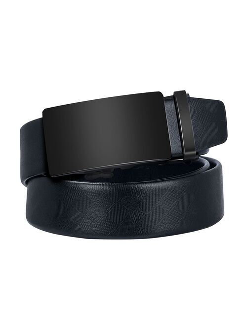 Hi-Tie Brand Men's Belt Black Simple Business Style Genuine leather Ratche Belt Fashion Solid Leather Belts for Men Waist