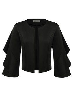 Women's Cardigan Open Front 3/4 Sleeve Ruffle Cropped Bolero Shrug