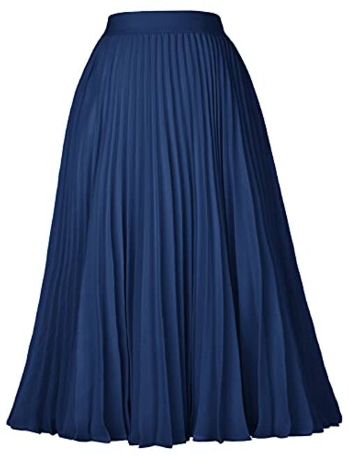 GRACE KARIN Women High Elastic Waist Plisse Pleated Chiffon Skirt Midi Swing A-line Skirts