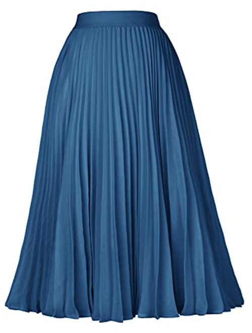 GRACE KARIN Women High Elastic Waist Plisse Pleated Chiffon Skirt Midi Swing A-line Skirts