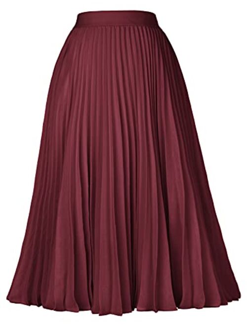 GRACE KARIN Women High Elastic Waist Plisse Pleated Chiffon Skirt Midi Swing A-line Skirts