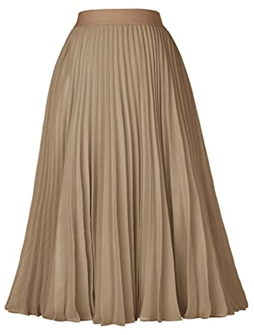 GRACE KARIN Women High Elastic Waist Plisse Pleated Chiffon Skirt Midi Swing A-line Skirts