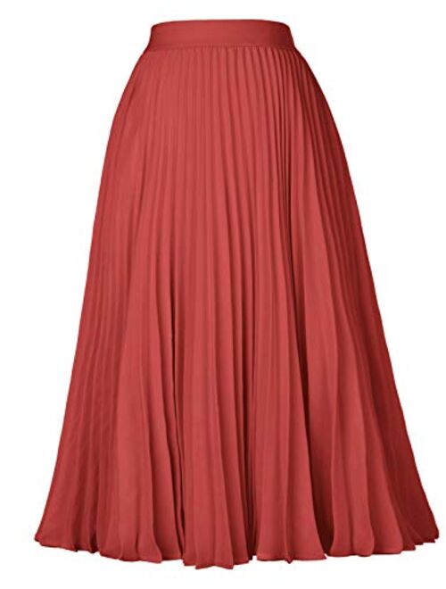 GRACE KARIN Women High Elastic Waist Plisse Pleated Chiffon Skirt Midi Swing A-line Skirts