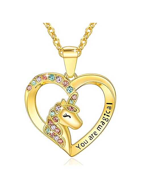 Buy Shonyin Unicorn Necklace for Women Girls CZ Stone Heart Pendant ...