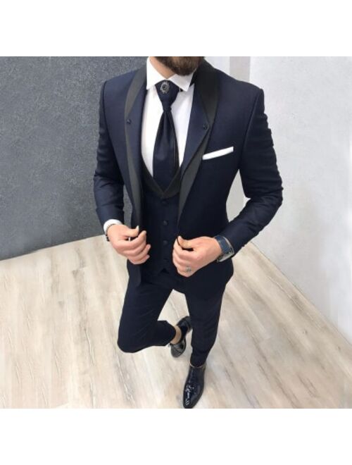 Men suits Custom Navy Blue Slim Fit Wedding Costume Suit for Men Groom Suits Tuxedos 3 Pieces Groomsmen Party Suits Wedding