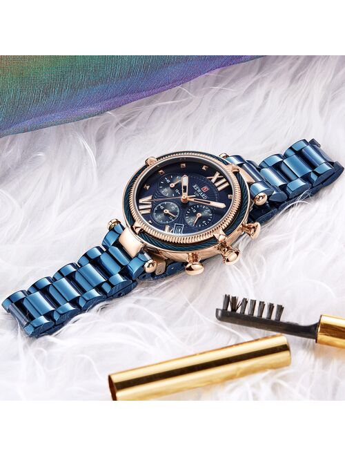 REWARD Women Watch Fashion Luxury Blue Watch for Women Casual Waterproof Quartz Ladies Stainless Steel Watch relogio feminino