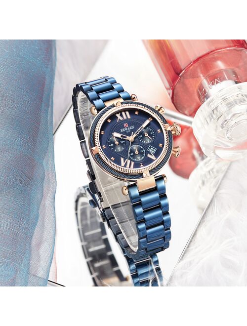 REWARD Women Watch Fashion Luxury Blue Watch for Women Casual Waterproof Quartz Ladies Stainless Steel Watch relogio feminino