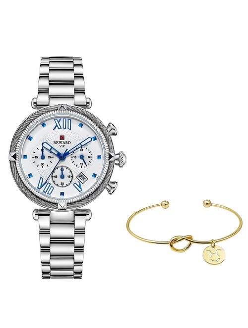 REWARD Women Watch Fashion Luxury Blue Watch for Women Casual Waterproof Quartz Ladies Stainless Steel Watch relogio feminino