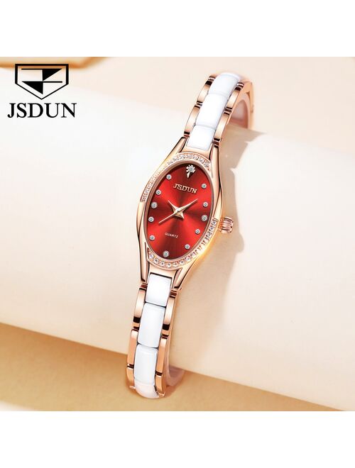 JSDUN Vogue Oval Small Dial Watches For Women Elegant Rhinestone Bracelet Watch Ladies Diamond Dress Quartz Wrist Watch Relogio