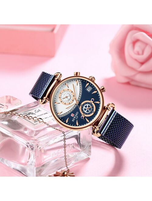 REWARD Women Watches Luxury Brand Ultra-thin Calendar Week Quartz Watch Ladies Clocks Mesh Stainless Steel Waterproof Wristwatch