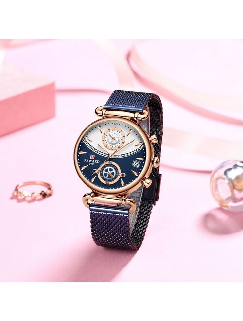 REWARD Women Watches Luxury Brand Ultra-thin Calendar Week Quartz Watch Ladies Clocks Mesh Stainless Steel Waterproof Wristwatch