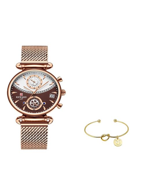 REWARD Women Watches Luxury Brand Ultra-thin Calendar Week Quartz Watch Ladies Clocks Mesh Stainless Steel Waterproof Wristwatch