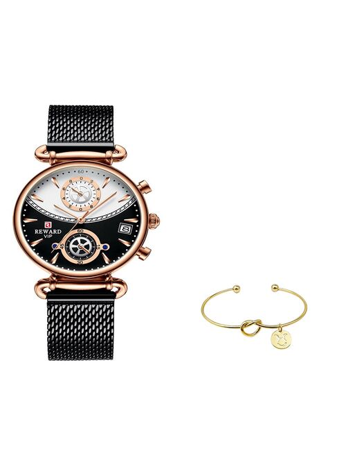 REWARD Women Watches Luxury Brand Ultra-thin Calendar Week Quartz Watch Ladies Clocks Mesh Stainless Steel Waterproof Wristwatch