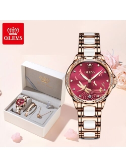 Valentine's Day gifts OLEVS Watch for Women luxury Automatic Mechanical butterfly ceramics with Stainless Steel lady watch 6610