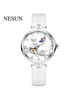 NESUN Rose Gold Watches for Women Leather Automatic Mechanical Watches Waterproof Luxury Lady Watches Gifts for Women