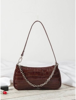 Croc Embossed Baguette Bag