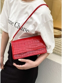 Croc Embossed Flap Shoulder Bag