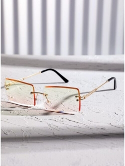 Men Rectangle Lens Rimless Sunglasses