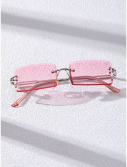 Men Rectangle Lens Rimless Sunglasses