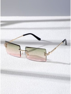 Men Rectangle Lens Rimless Sunglasses