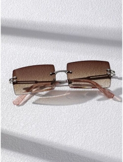 Men Rectangle Lens Rimless Sunglasses