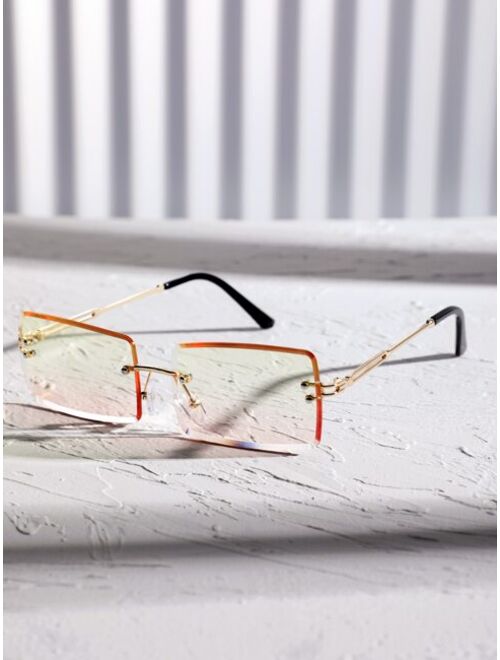 Shein Men Rectangle Lens Rimless Sunglasses