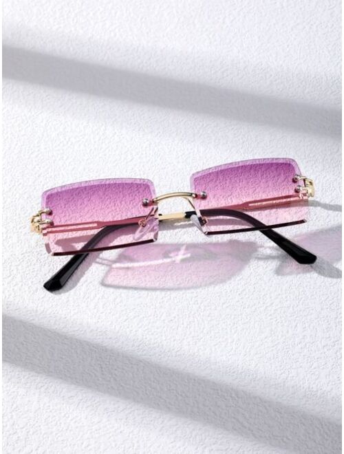 Shein Men Rectangle Lens Rimless Sunglasses