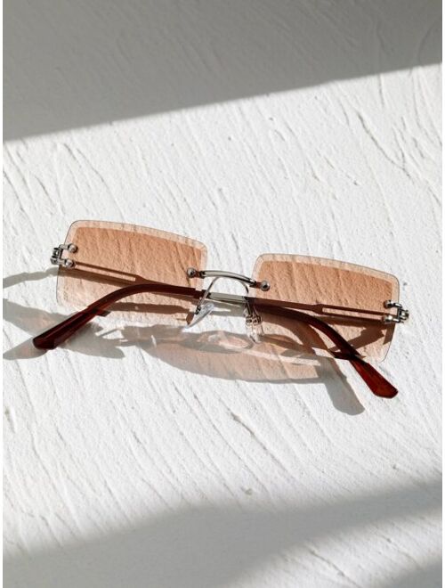 Shein Men Rectangle Lens Rimless Sunglasses