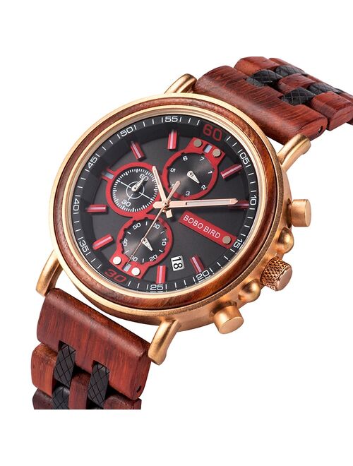 relogio masculino Watch Men BOBO BIRD Wood Military Stainless Steel Customize Name Chronograph Wristwatch Anniversary Gift