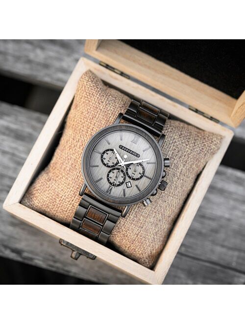 BOBO BIRD Luxury Stainless Steel Wood Watch Men Stylish Timepieces Chronograph Waterproof Watches Valentine' Days Gifts for Him