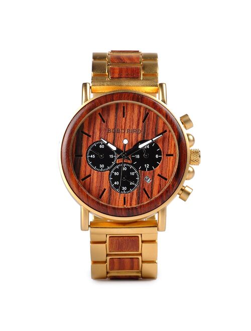 BOBO BIRD Luxury Stainless Steel Wood Watch Men Stylish Timepieces Chronograph Waterproof Watches Valentine' Days Gifts for Him