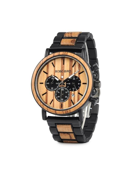 Wood Quartz Wrist Watches BOBO BIRD Men Watch Multifunction Chronograph Timepiece Luminous Hand relogio masculino In Gift Box