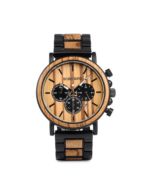 BOBO BIRD Chronograph Men Watch Wooden Brand Luxury Metal Clock montre design homme