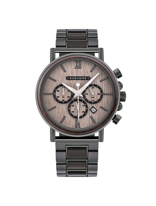 BOBO BIRD Chronograph Men Watch Wooden Brand Luxury Metal Clock montre design homme