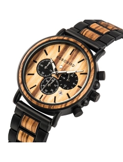 BOBO BIRD Luxury Wood Stainless Steel Men Watch Stylish Wooden Timepieces Chronograph Quartz Watches relogio masculino Gift Man