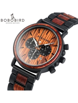 BOBO BIRD Men's Wood Watch Business Wristwatch Luminous Hands Multifunction Chronograph Timepiece with Box relogio masculino