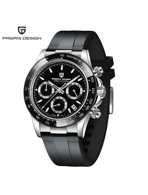 PAGANI DESIGNFashion Men Quartz Watch VK63 Movement Luxury Sports Watch Men Rubber 100M Waterproof Chronograph relogio masculino