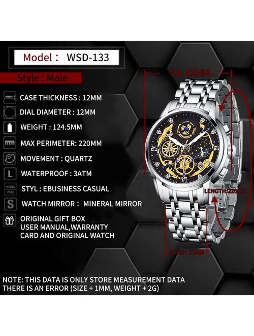 2021 New Fashion Men's Watch Stainless Steel Top Brand Luxury Waterproof  Sports Chronograph Quartz  Men's Relogio Masculino