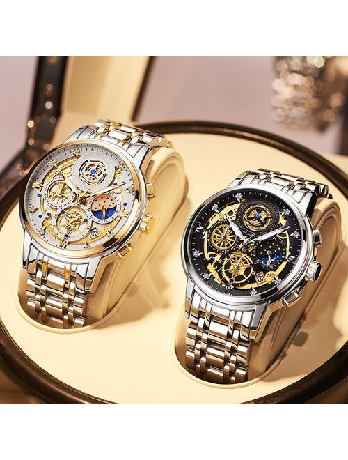 2021 New Fashion Men's Watch Stainless Steel Top Brand Luxury Waterproof  Sports Chronograph Quartz  Men's Relogio Masculino