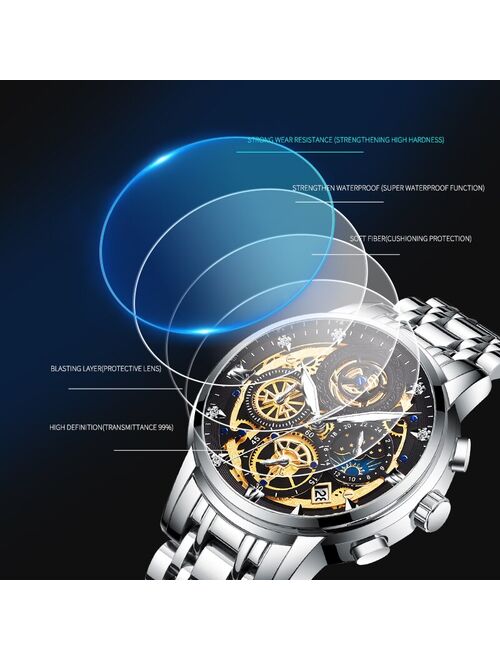 2021 New Fashion Men's Watch Stainless Steel Top Brand Luxury Waterproof  Sports Chronograph Quartz  Men's Relogio Masculino