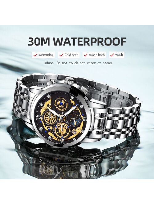 2021 New Fashion Men's Watch Stainless Steel Top Brand Luxury Waterproof  Sports Chronograph Quartz  Men's Relogio Masculino