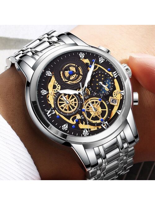 2021 New Fashion Men's Watch Stainless Steel Top Brand Luxury Waterproof  Sports Chronograph Quartz  Men's Relogio Masculino