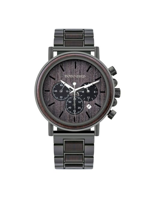 BOBO BIRD Wooden Stainless Steel Watch Men Water Resistant Timepieces Chronograph Quartz Watches relogio masculino Men's Gifts