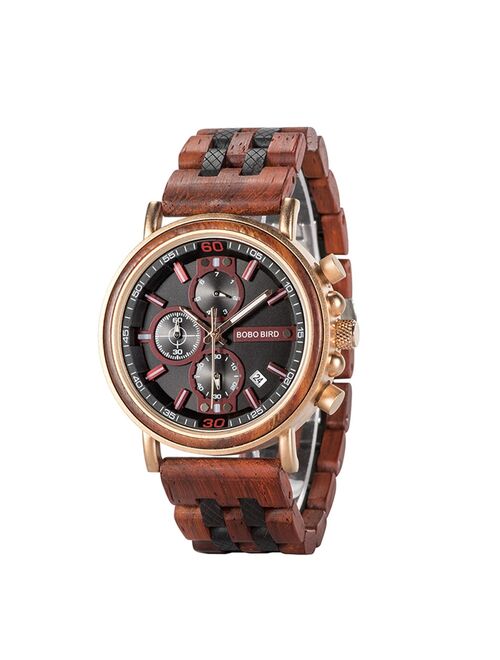 BOBO BIRD Wood Men's Watch Luxury Stylish Chronograph Military Watches Timepieces Auto Date in Wooden Gift Box Relogio Masculino