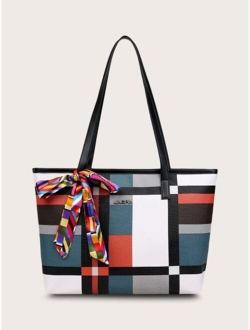 Twilly Scarf Decor Plaid Tote Bag