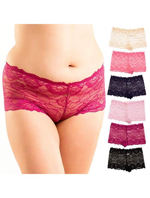 Alyce Ives Intimates Plus Size Lace No-Show Womens Boyshorts, 6 Pack