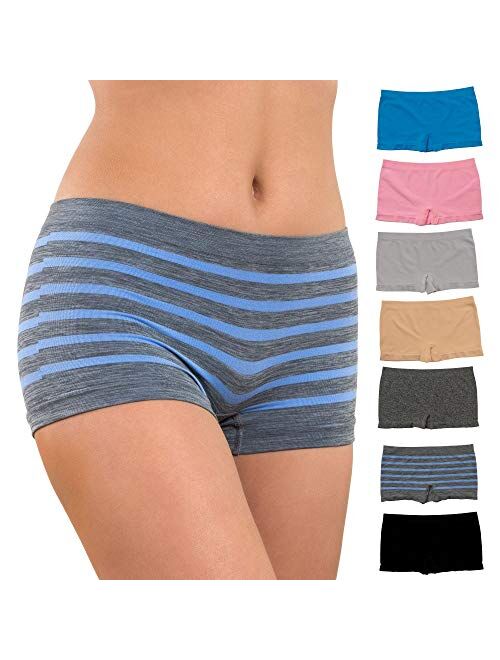 Alyce Intimates Pack of 7 Seamless No Show Womens Boyshort Hipster Panty, Standard & Plus Sizes